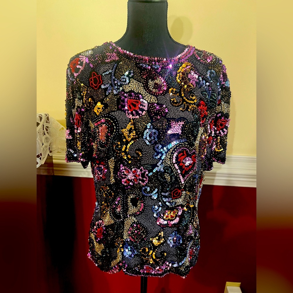 Oleg Cassini Vintage Sequined Beaded Embellished top.